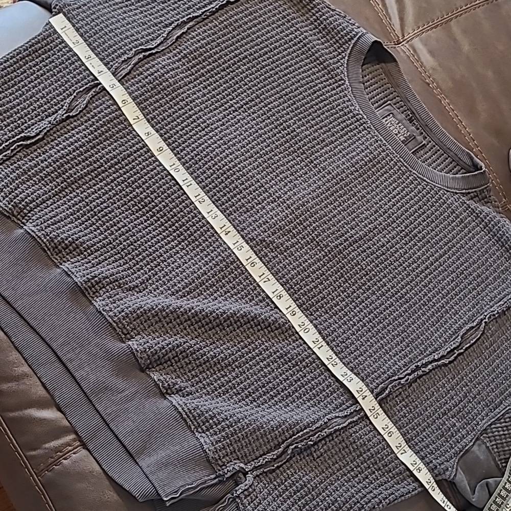 American Eagle Lived-in Gray M Waffle Knit Thermal Sweater Boxy Oversized Boho - Picture 9 of 11